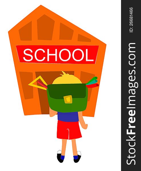 Young bot going first time to school - illustration.