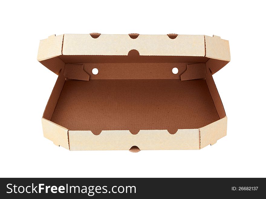 Empty pizza box isolated on white