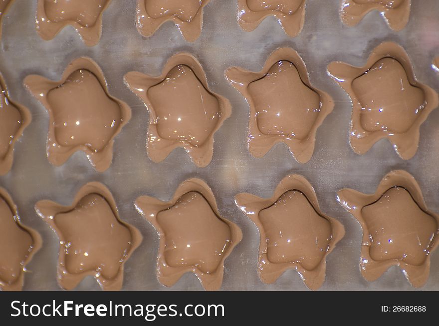 A chocolat pralines mould in one of the small chocolate factories in old Prague, Czech Republic