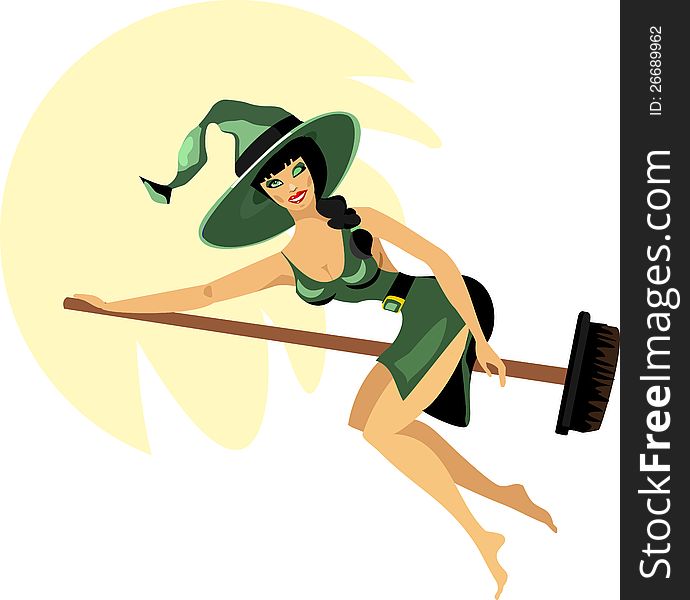 Halloween witch on a broom