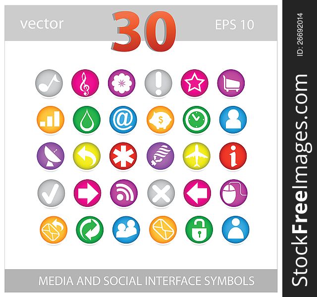 Web colored media and social sign set isolated