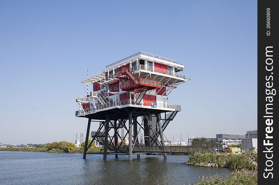 The REM island in Houthavens in Amsterdam. In1964 this island was used for television broadcasts under the name TV Noordzee. The REM island in Houthavens in Amsterdam. In1964 this island was used for television broadcasts under the name TV Noordzee