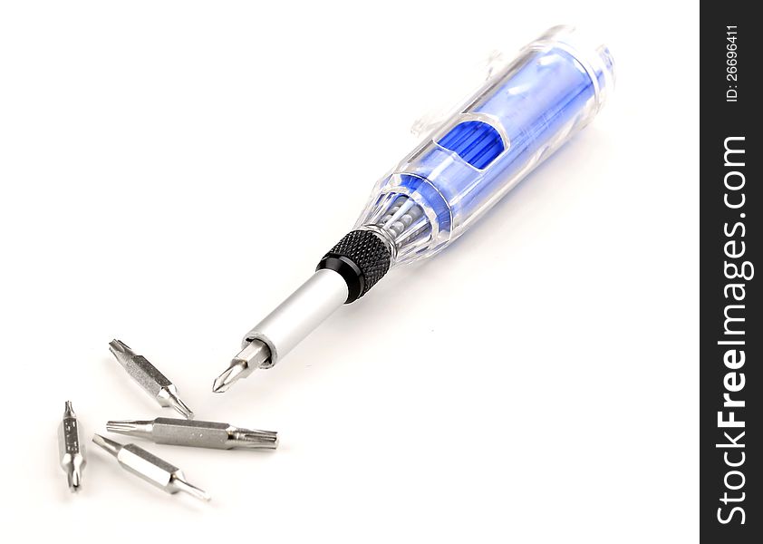 Multifunction screwdriver on isolated background. Multifunction screwdriver on isolated background