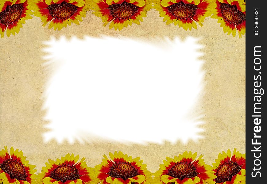 Flowers frame on grunge background. Texture and color processing.