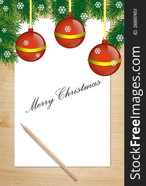 Christmas Background on blank paper and pencil. Christmas Background on blank paper and pencil