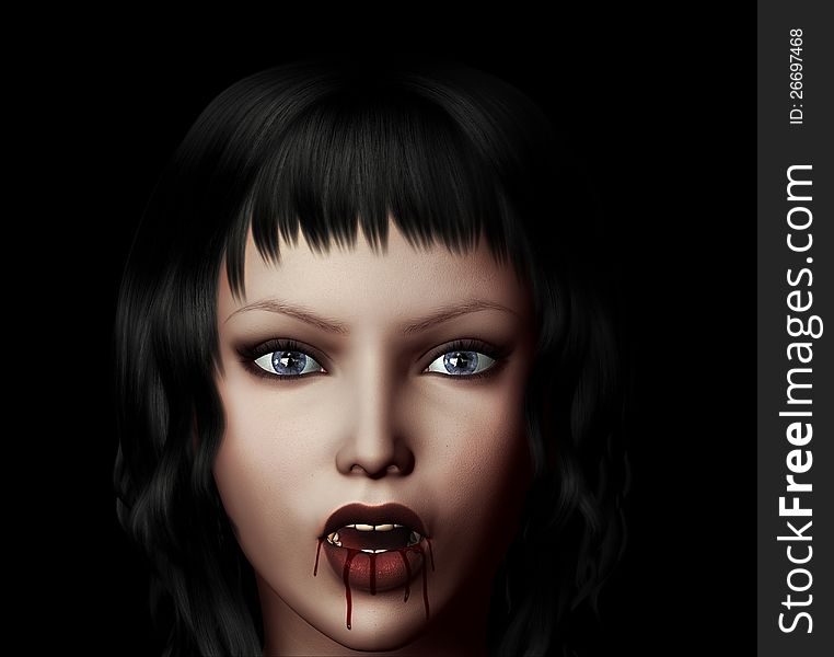 3d digitally rendered image of woman vampire with fangs. 3d digitally rendered image of woman vampire with fangs.