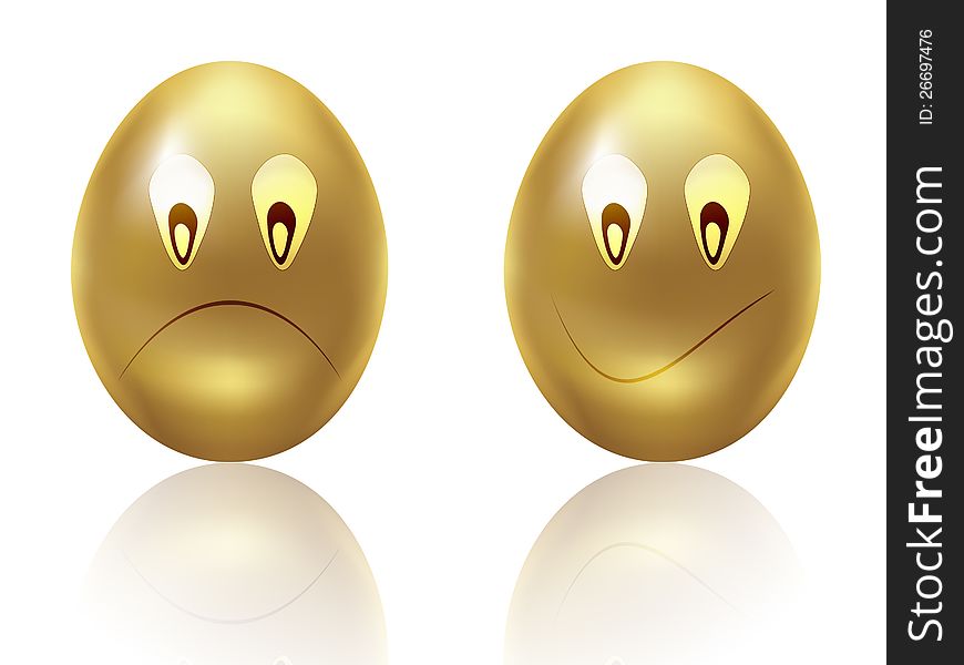 Illustration of golden egg with sad face on white background. Illustration of golden egg with sad face on white background.