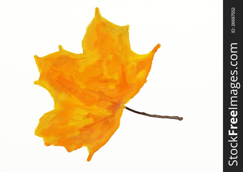 Abstract illustration of three watercolor leaf on white background.