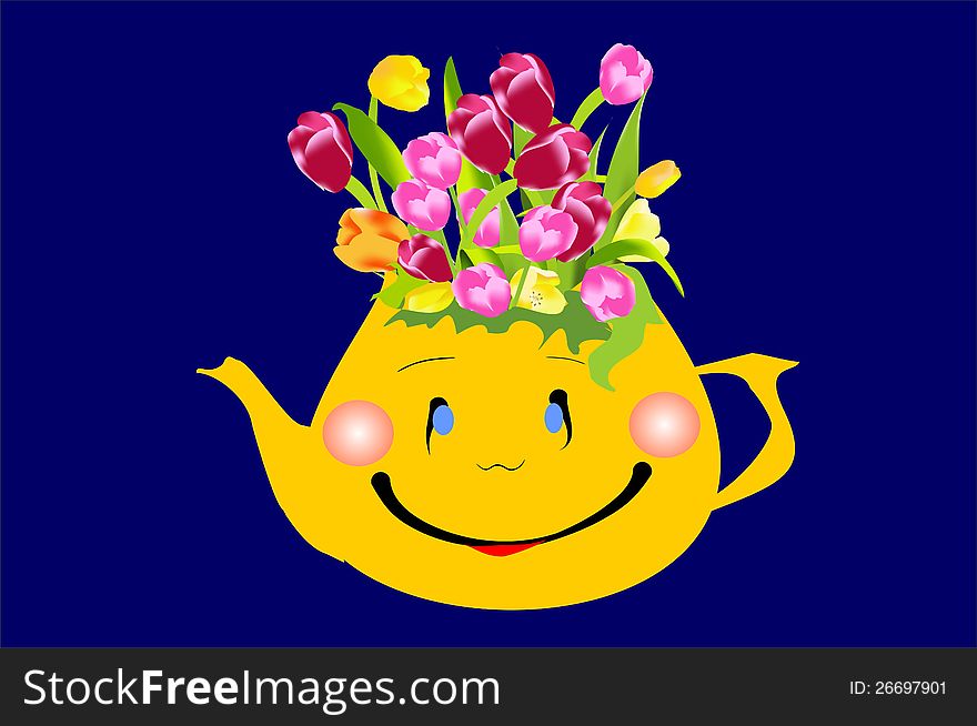 Cheerful floral decoration with teapots. Cheerful floral decoration with teapots