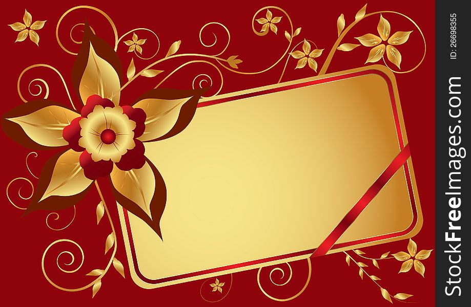 Red background with gold flower ornament and a place for the text. Red background with gold flower ornament and a place for the text.