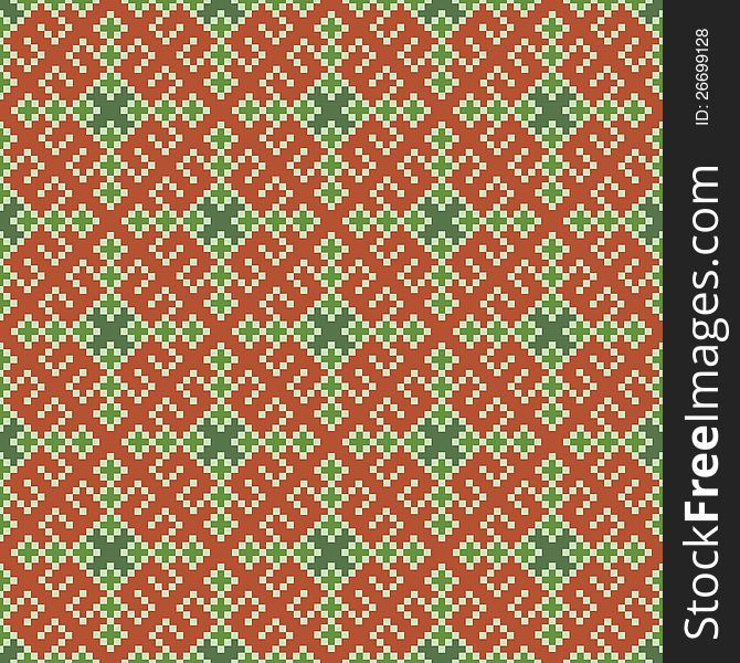 Ethnic seamless pattern background in orange and green colors, vector illustration