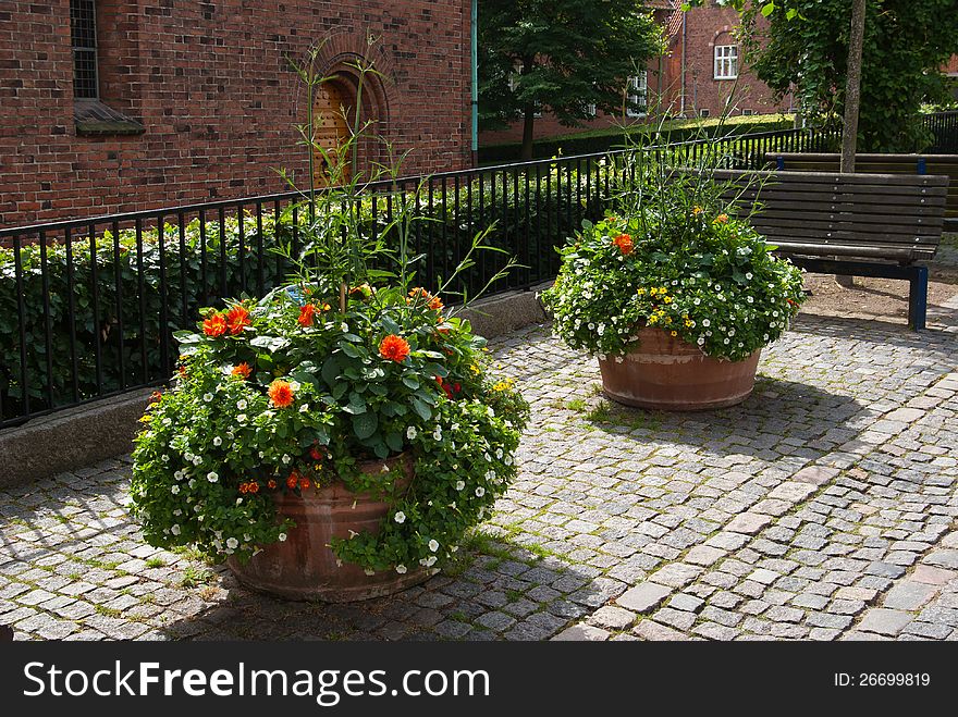 Street with flower pots