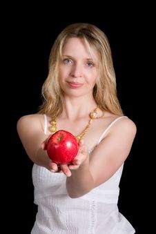 A Woman Holding An Apple Stock Image A Woman Holding An Apple Stock Image
