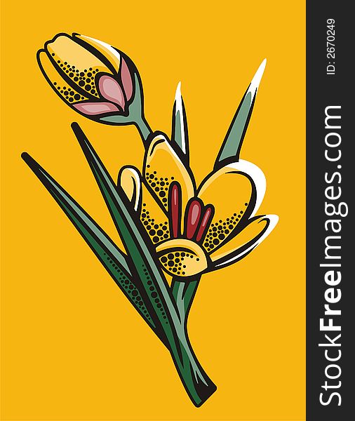 Vector illustration of a yellow flower with red stamen. Vector illustration of a yellow flower with red stamen.