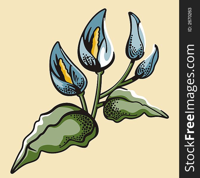 Vector illustration of blue lilies with yellow stamen. Vector illustration of blue lilies with yellow stamen.