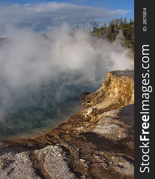 A geyser turned hot spring in Middle Geyser basin of Yellowstone. A geyser turned hot spring in Middle Geyser basin of Yellowstone