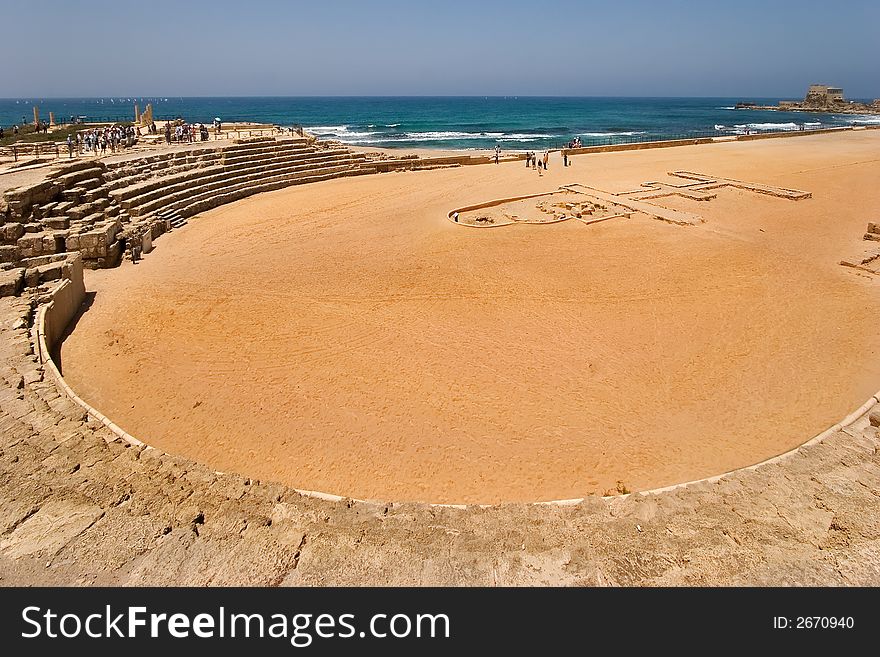 An hippodrome of the period of the Roman invasion in national park Ceasarea on Mediterranean sea. An hippodrome of the period of the Roman invasion in national park Ceasarea on Mediterranean sea