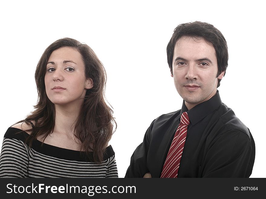 Business couple together isolated on white background