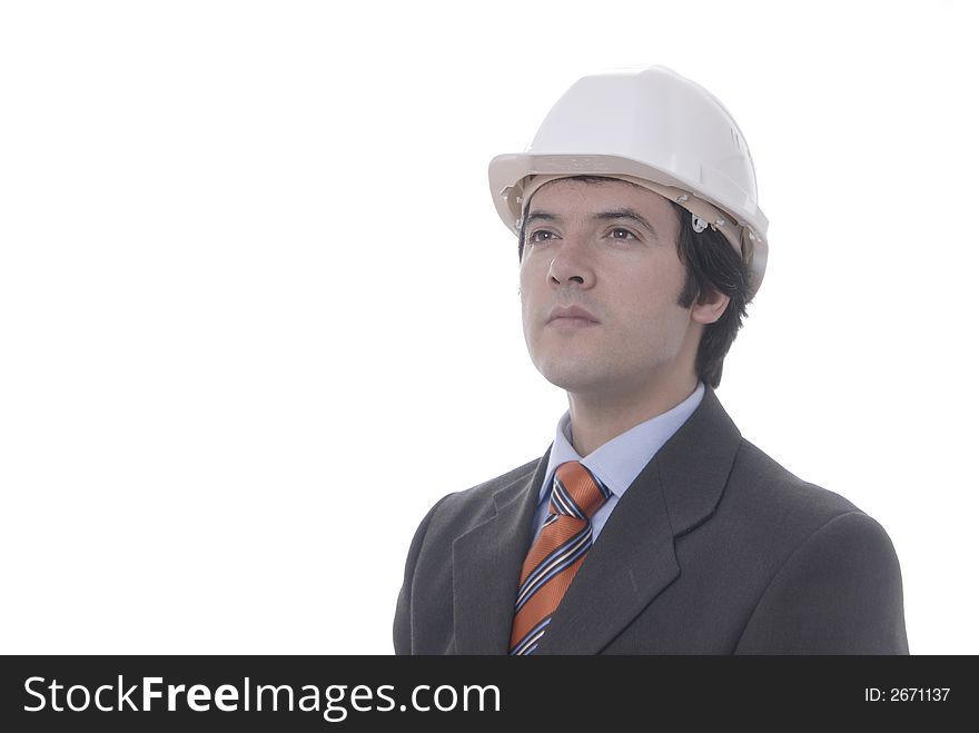 Man with helmet of work in the