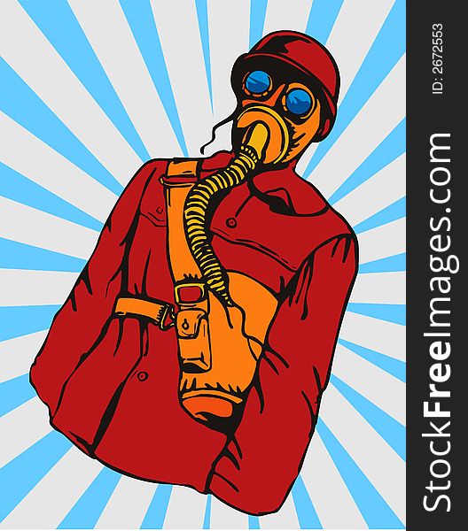 Vector art of a soldier with gasmask