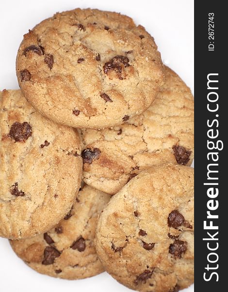 Chocolate chip cookies on  white background