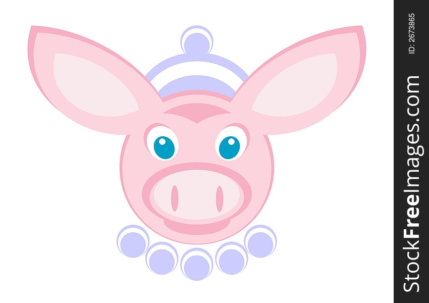A coquettish pig with beads and beret - vector illustration. A coquettish pig with beads and beret - vector illustration