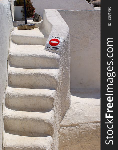 The white steps on Santorini island, Greece