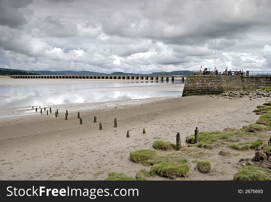 Arnside viaduct and shore on a Summer afternoon. Arnside viaduct and shore on a Summer afternoon