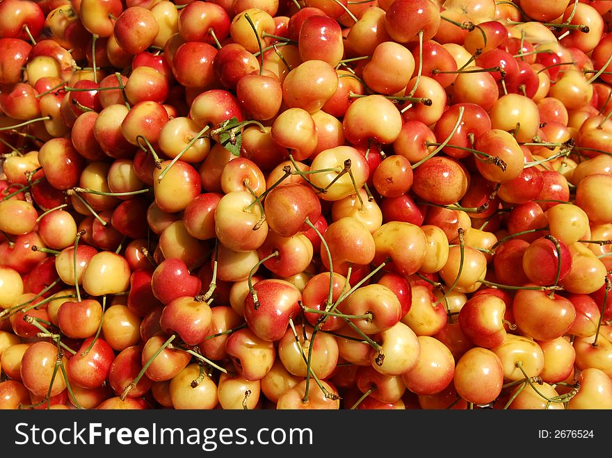 Cherries at an outdoor farmers market