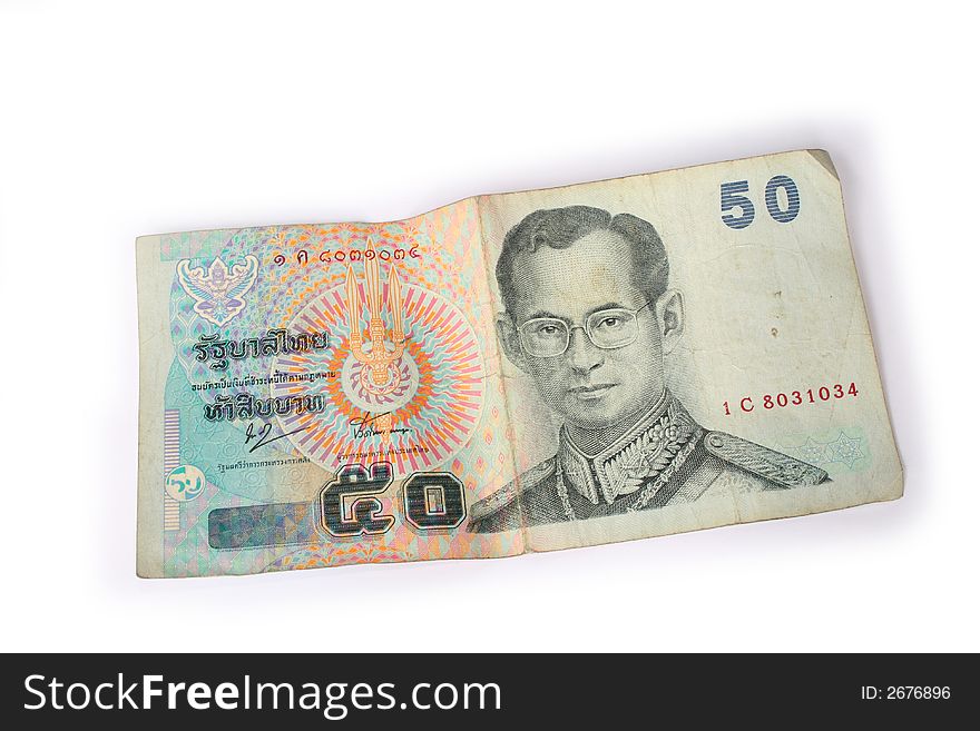 50 baht - thai bath money collection on white background. 50 baht - thai bath money collection on white background