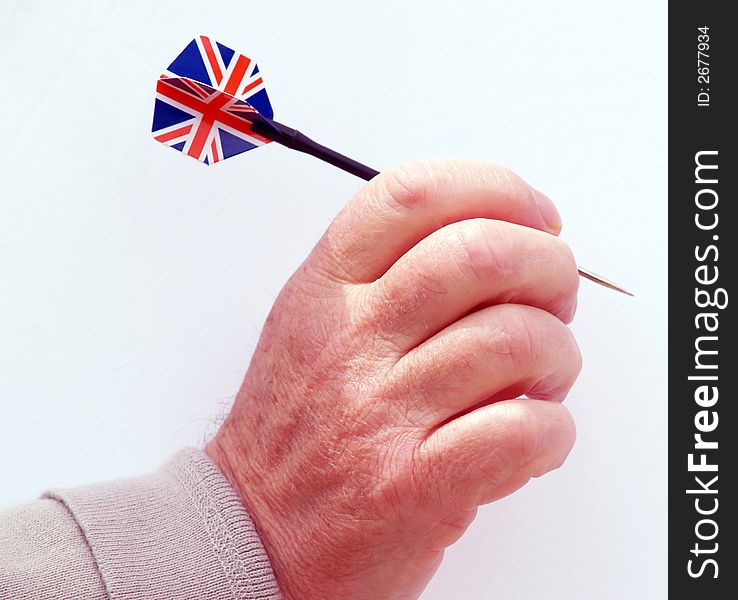 Hand with dart with union jack flag of Britain