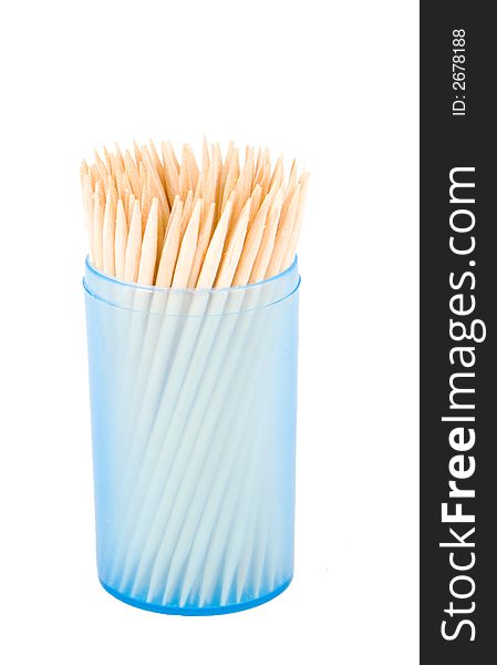 Photo of the tooth picks in the box on the white background. Photo of the tooth picks in the box on the white background