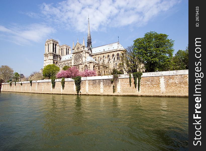 View of Notre Dame de Paris across the Seine River, France