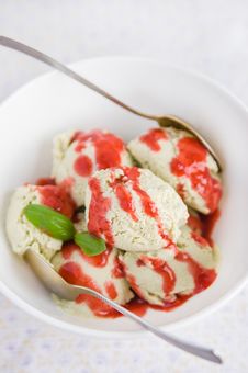 Yogurt Avocado Ice Cream With Strawberry Sauce Stock Image Yogurt Avocado Ice Cream With Strawberry Sauce Stock Image