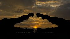 Silhouette Two Crocodiles In The Morning. Royalty Free Stock Photos Silhouette Two Crocodiles In The Morning. Royalty Free Stock Photos