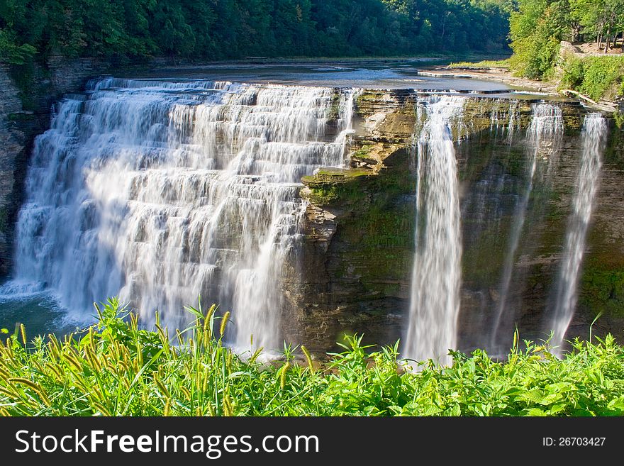 The beautifull middle waterfalls at letchworth state park in New York state.