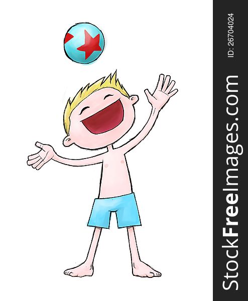 A fun boy play a ball with star marking. A fun boy play a ball with star marking