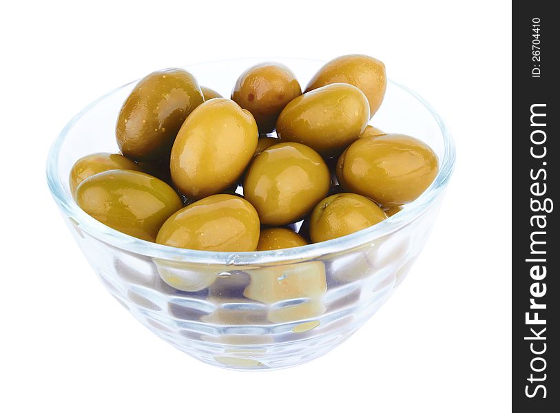 Bowl olives green in bowl isolatedon white. Bowl olives green in bowl isolatedon white