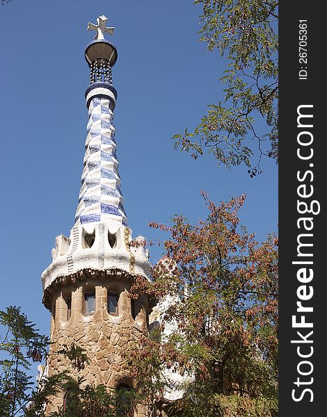 Barcelona. A tower on office building at an input in park Guell. Barcelona. A tower on office building at an input in park Guell