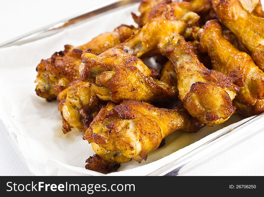 Fried chicken , delicious frame on a dish ,. Fried chicken , delicious frame on a dish ,