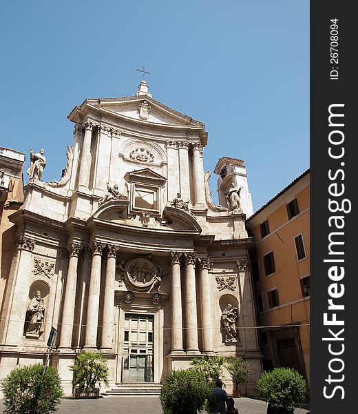 The facade of San Marcello al Corso Church in Rome. The facade of San Marcello al Corso Church in Rome