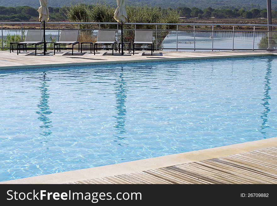 Swimming pool, beautiful clear, pure and transparent water