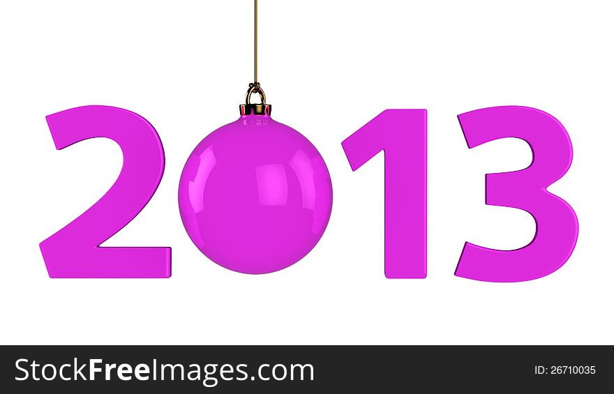 Big purple digits of new year and christmas ball instead zero. Isolated on white. Big purple digits of new year and christmas ball instead zero. Isolated on white.