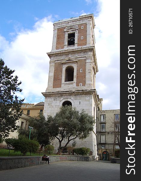 Tower bell of Santa Chiara church in Naples, Italy