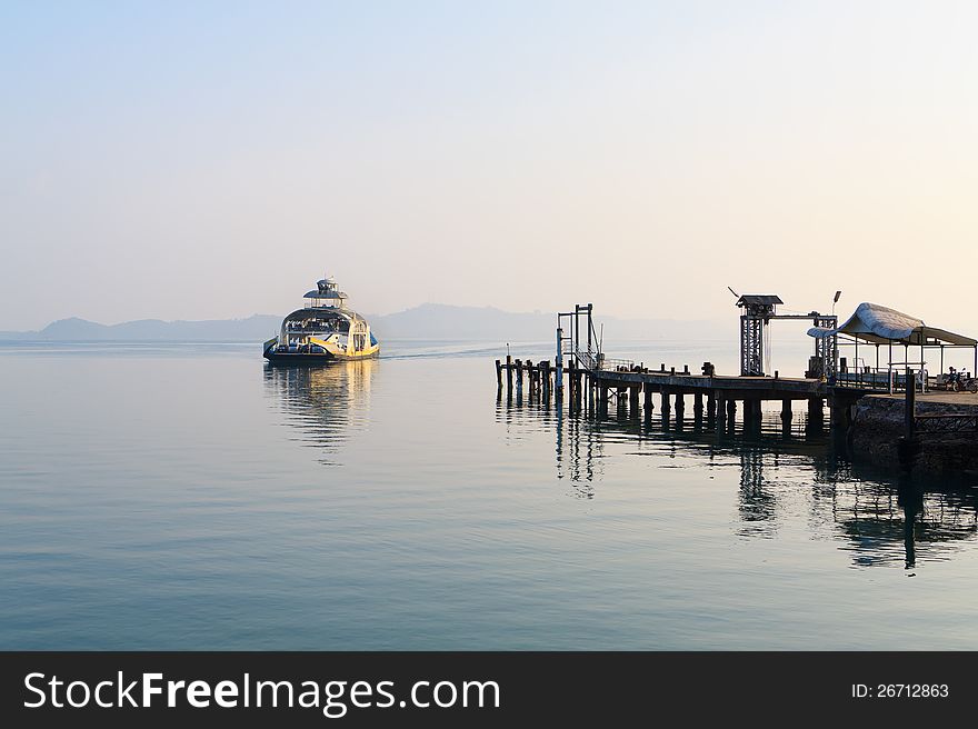 Ferry And Empty Ferry Pier.