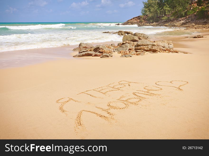 The inscription "I love you" on a sandy beach. Russian language. The inscription "I love you" on a sandy beach. Russian language.