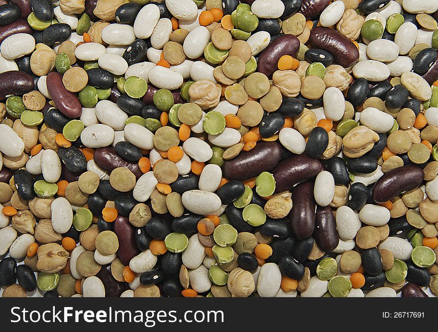 Various legumes: peas, kidney-beans, lentils background. Various legumes: peas, kidney-beans, lentils background