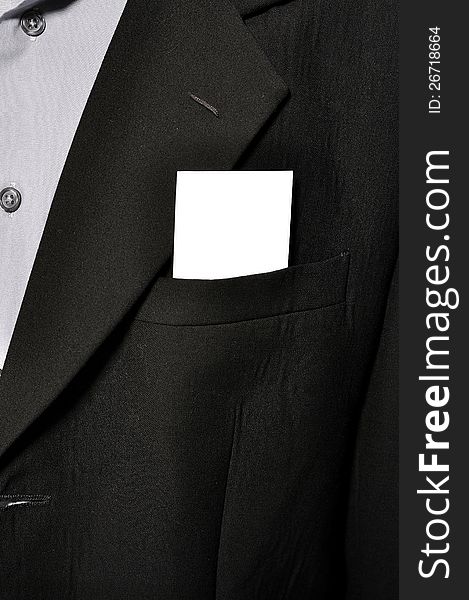 Blank name card in man suit pocket. Blank name card in man suit pocket