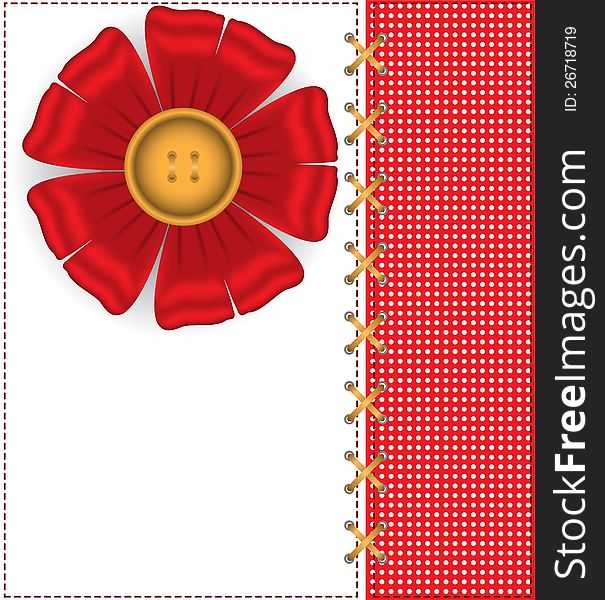 Red textile flower on the white-red background. Red textile flower on the white-red background