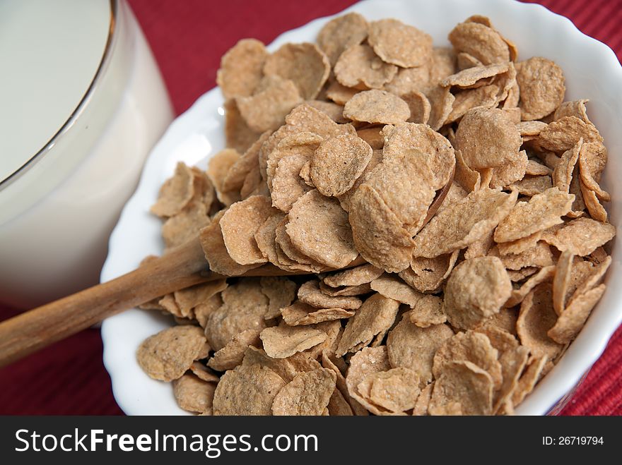 Corn-flakes and milk close up photo. Corn-flakes and milk close up photo